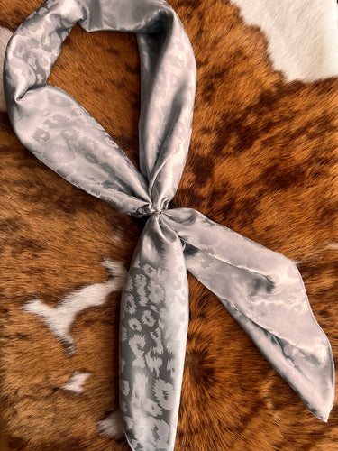 Silver Jacquard Cheetah Double Sided Wild Rag