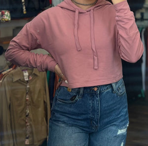 Mauve Cropped French Terry Hoodie