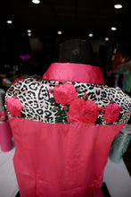 Load image into Gallery viewer, 2XL - Pink Roses &amp; Snow Leopard on Black Satin Button Down