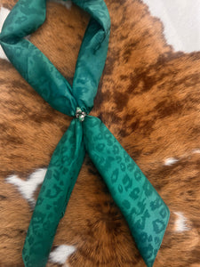 Emerald Green Jacquard Cheetah Double Sided Wild Rag