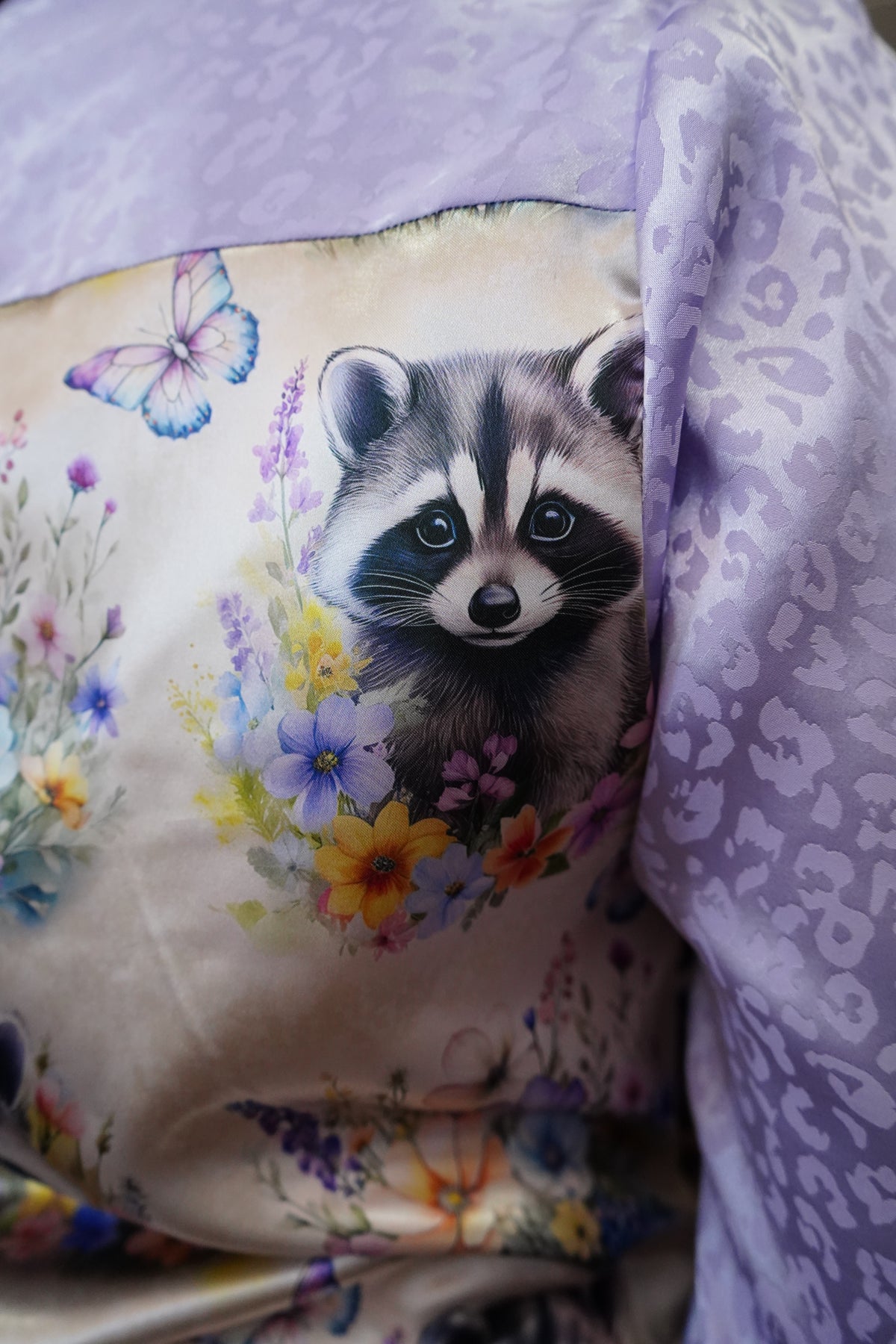 Daisy Original Floral Raccoon w/ Lavender Leopard Button Down - Size 10