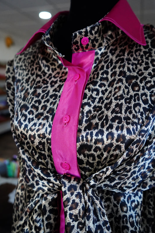 Daisy Original Leopard w/ Hot Pink Button Down - Size 14