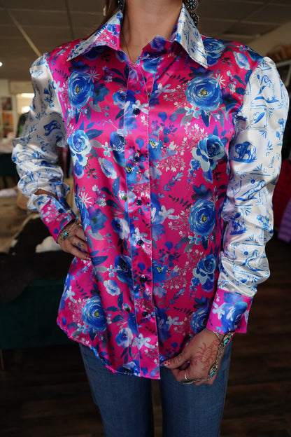 Daisy Original Pink & Blue Roses w/ White Western Patches - Size 20