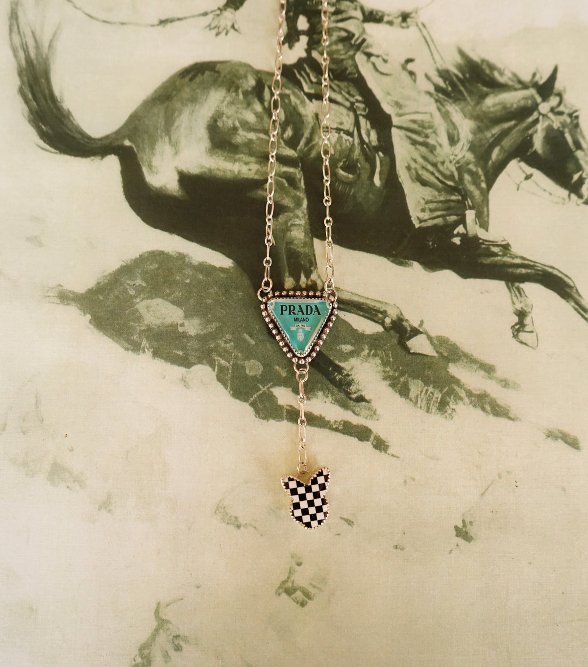 Prada & Checkered Bunny Lariat Necklace