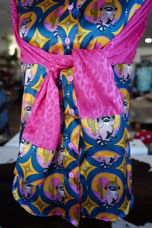 Daisy Original Raccoon Stick Em Up w/ Pink Leopard Button Down - Size 6
