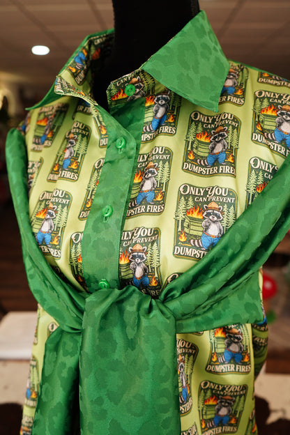 Daisy Original Smokey the Raccoon w/ Green Leopard Button Down - Size 14