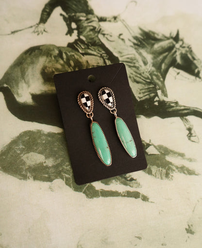 Checkered w/ Turquoise Dangles Stud Earrings