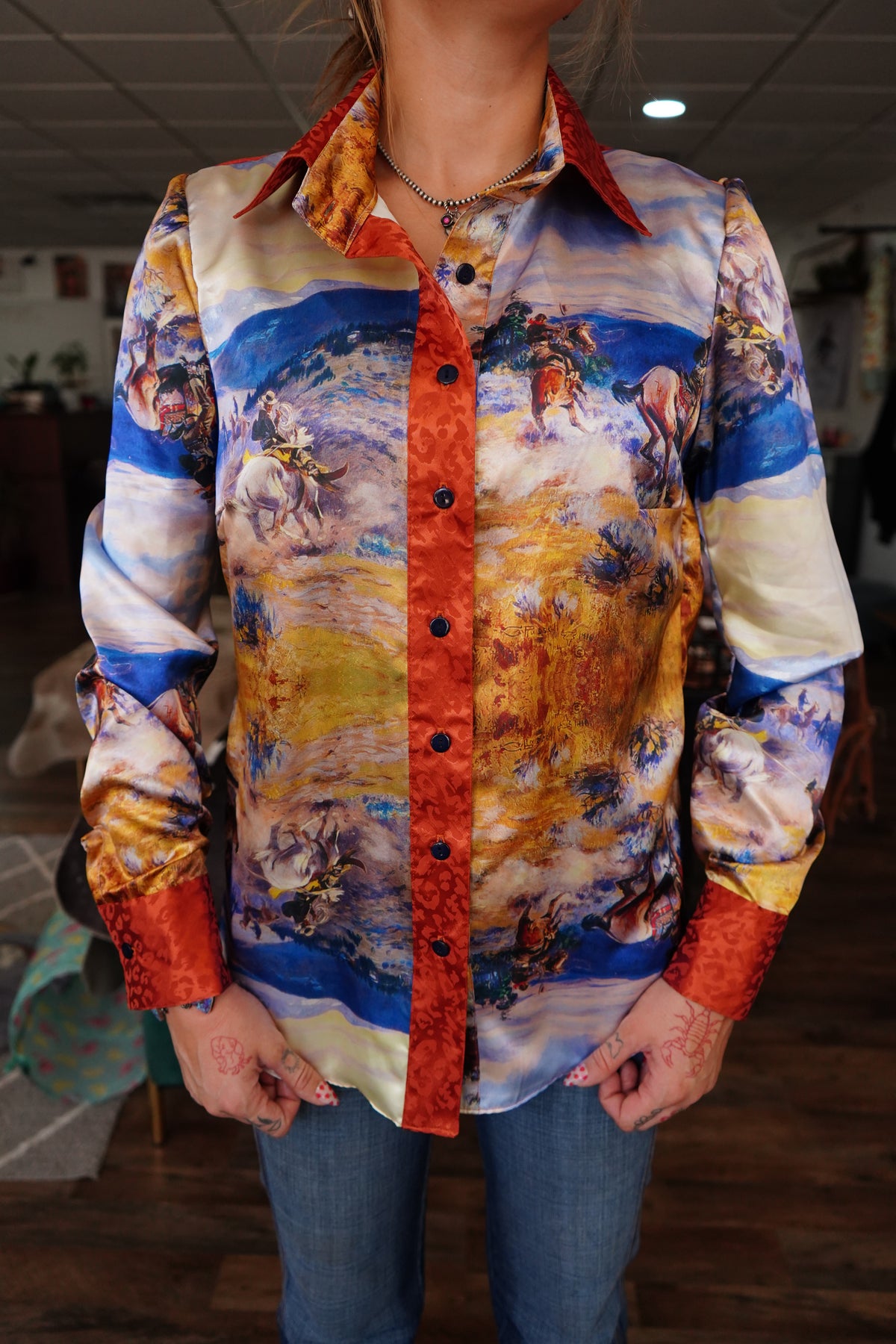 Daisy Original Northern Outlaws w/ Rust Leopard Button Down - Size 10