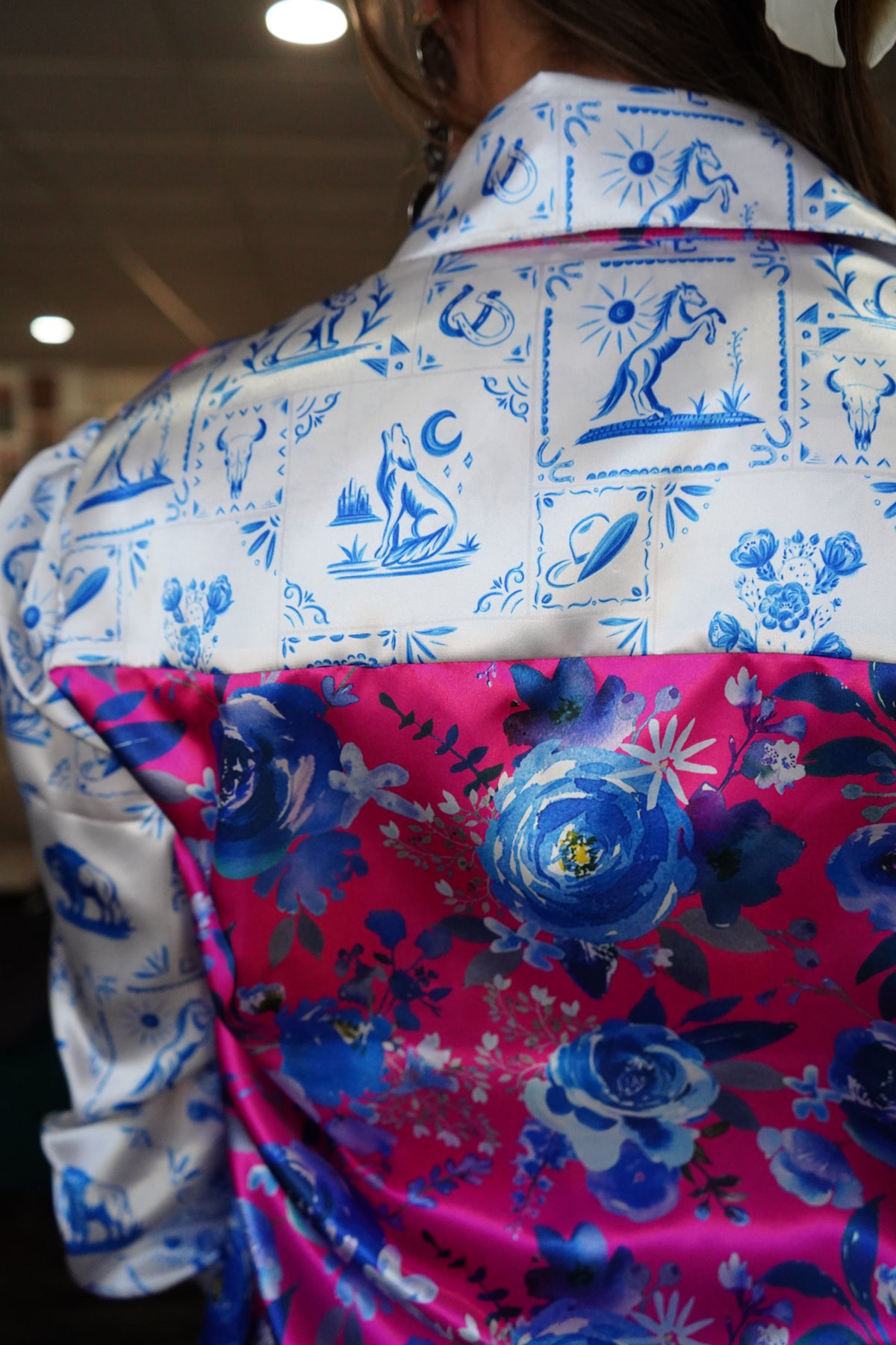 Daisy Original Pink & Blue Roses w/ White Western Patches - Size 20