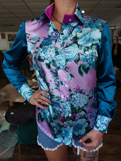 Daisy Original Teal Floral w/ Magenta & Teal Button Down - Size 16