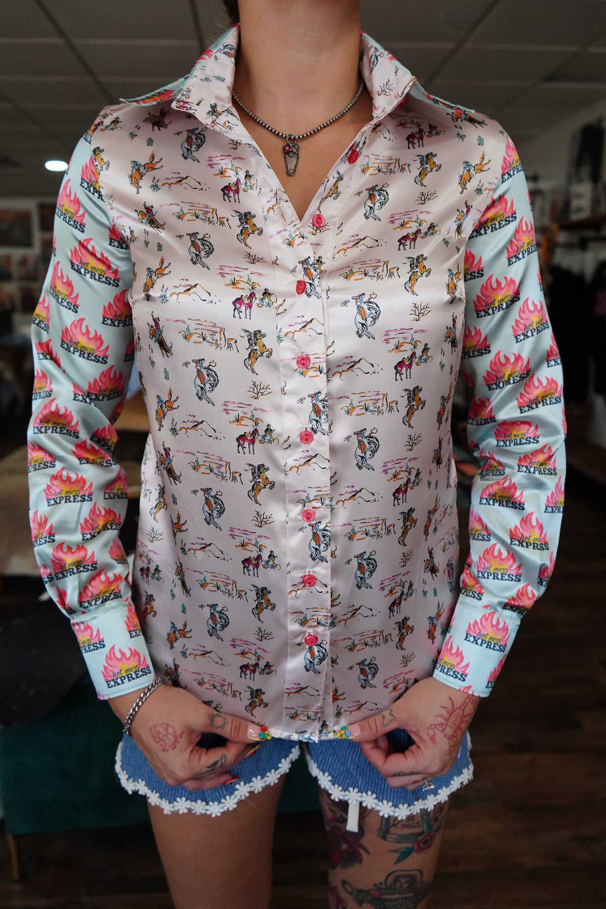 Daisy Original Bucking Scene w/ Hot Mess Express Button Down - Size 8