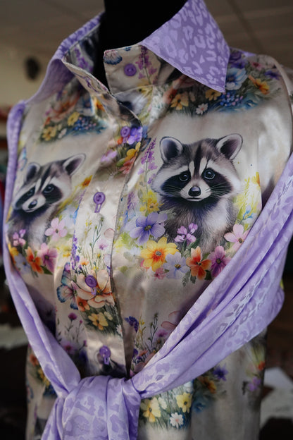 Daisy Original Floral Raccoon w/ Lavender Leopard Button Down - Size 10