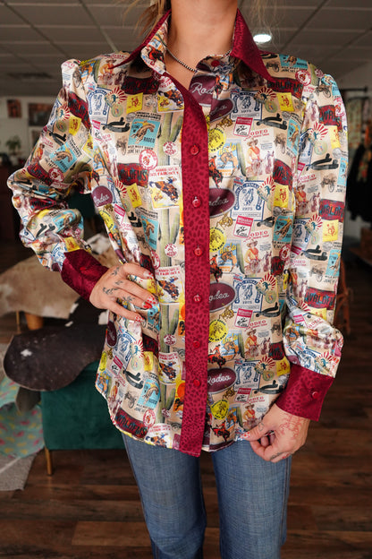 Daisy Original Rodeo Flyers w/ Burgundy Cheetah Button Down - Size 14