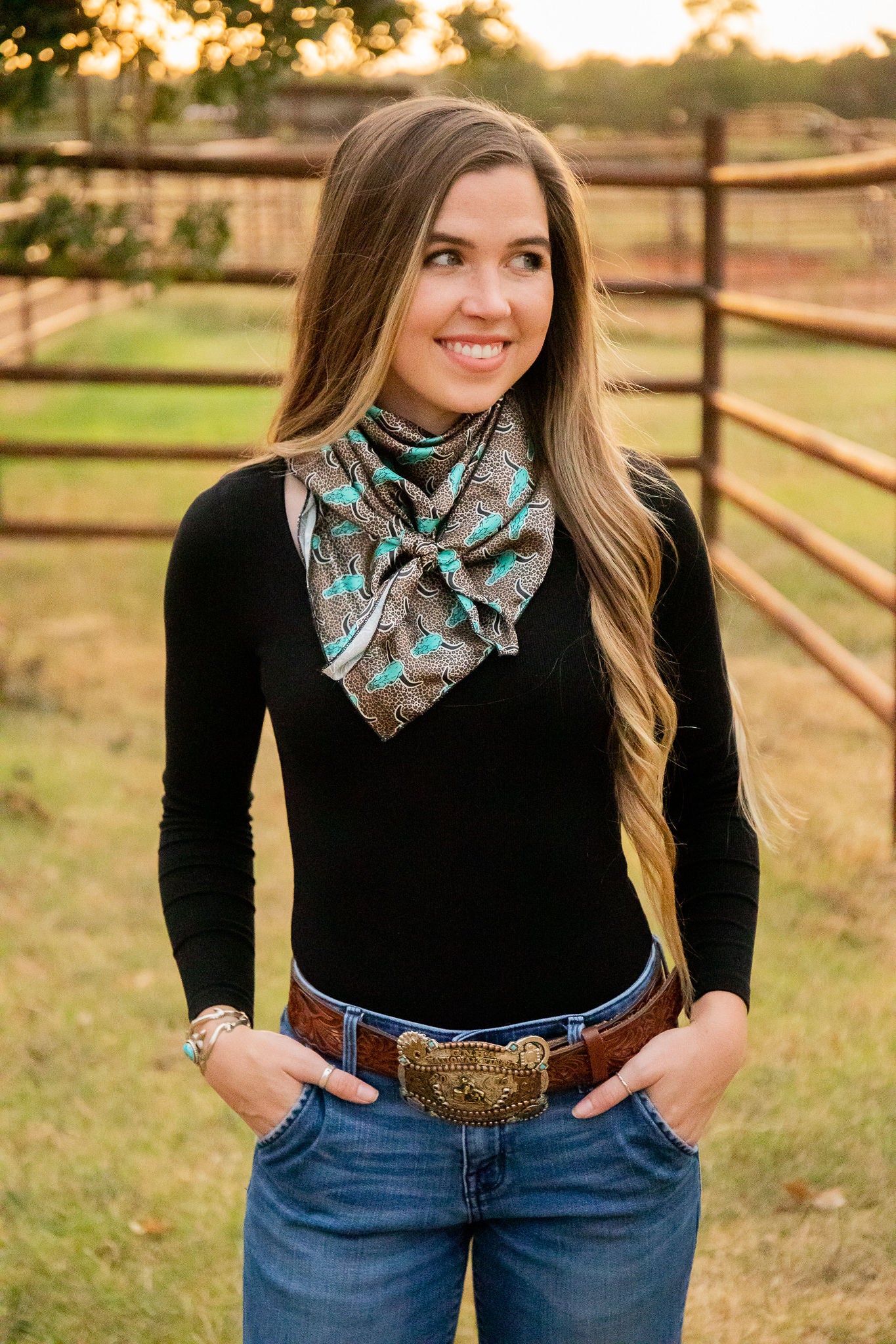 DiYDCo Line - Cheetah & Turquoise Steerheads Wild Rag