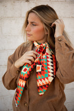 Load image into Gallery viewer, Turquoise, Red, Cream Diamond Aztec Wild Rag