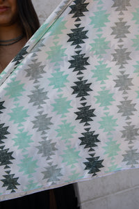 White with Turquoise, Black, and Gray Aztec Wild Rag