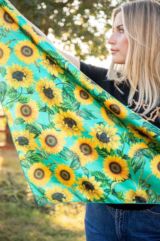 Turquoise Sunflowers Wild Rag