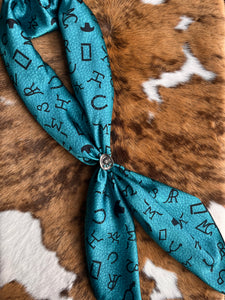 Turquoise Branded Leather DS Wild Rag