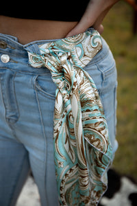 Baby Blue with White and Brown Paisley Wild Rag