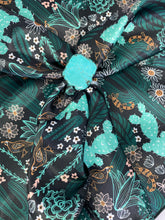 Load image into Gallery viewer, Black with Turquoise Cactus Wild Rag