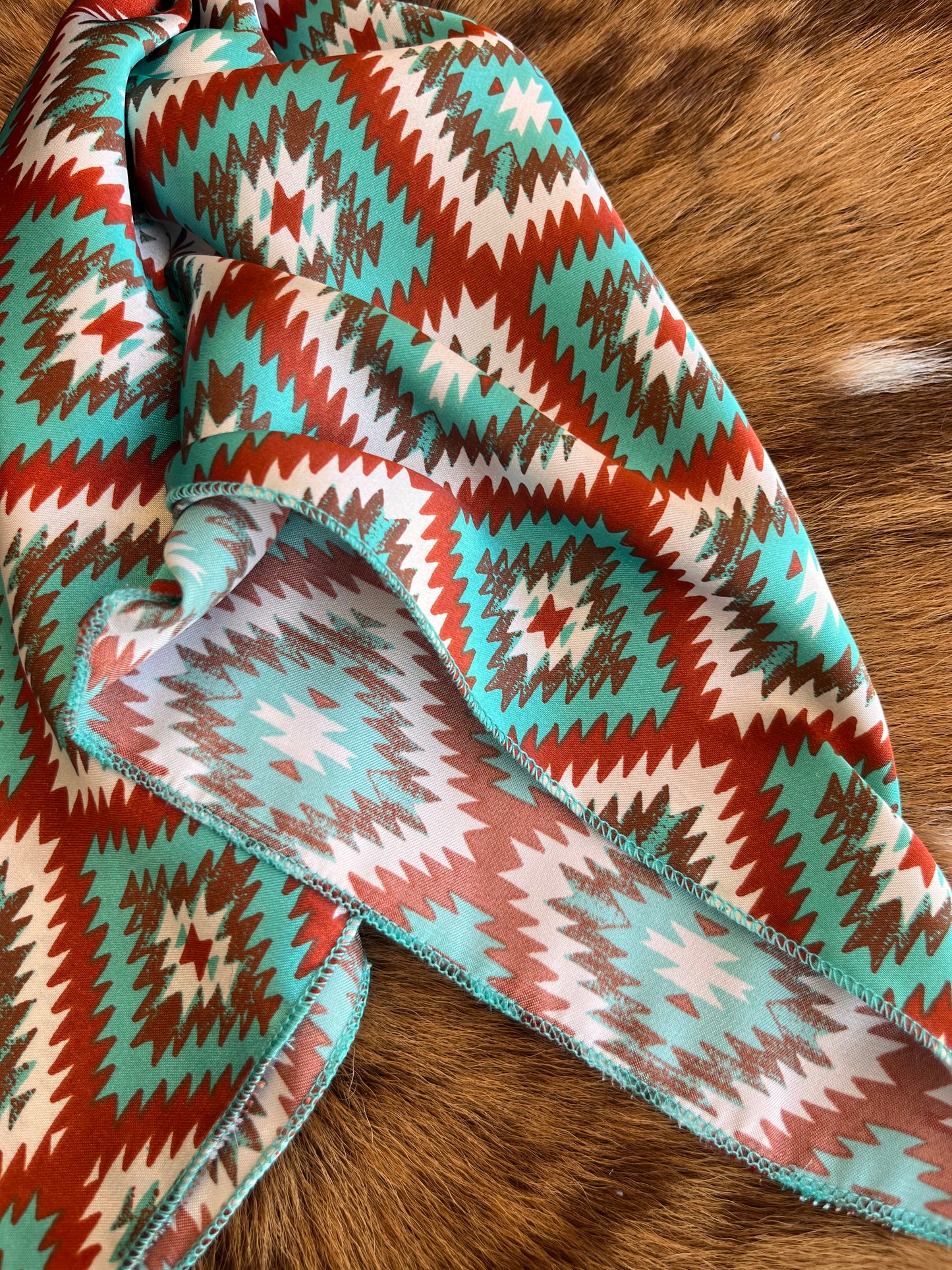 Turquoise & Burnt Orange Aztec DS Wild Rag