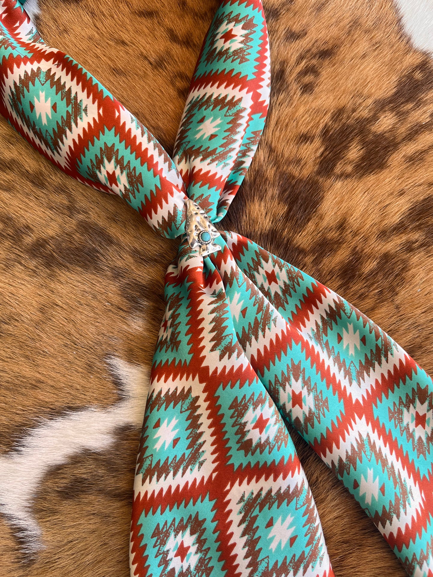 Turquoise & Burnt Orange Aztec DS Wild Rag