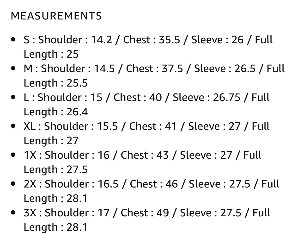 SIZING CHART - Button Downs