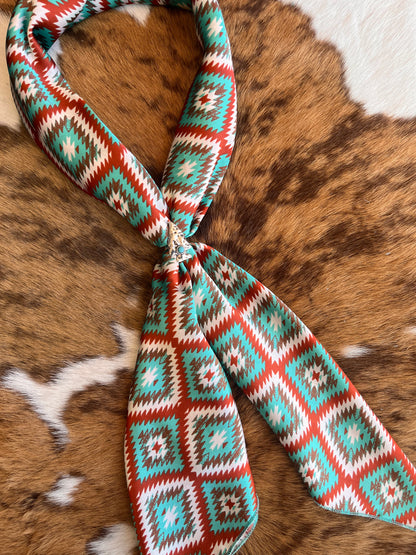 Turquoise & Burnt Orange Aztec DS Wild Rag