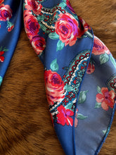 Load image into Gallery viewer, Pink Roses &amp; Paisley on Royal Blue DS Wild Rag