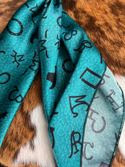 Turquoise Branded Leather DS Wild Rag